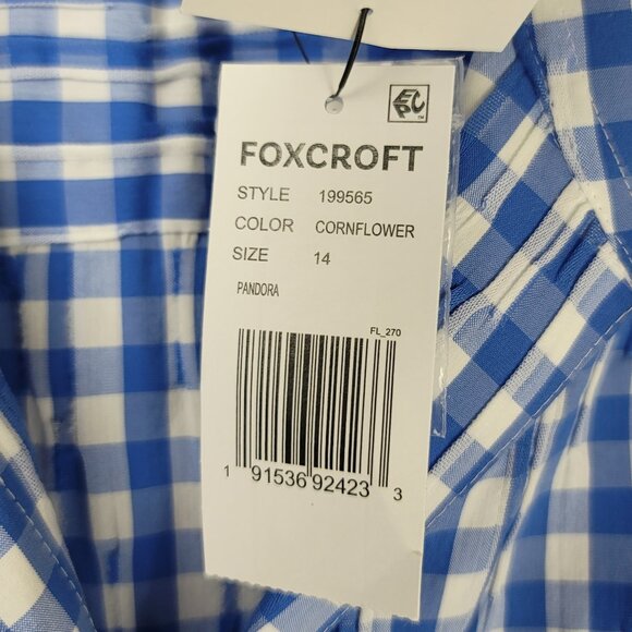 Foxcroft Textured Pandora Shirt Blue Sz 14 - Picture 7 of 8